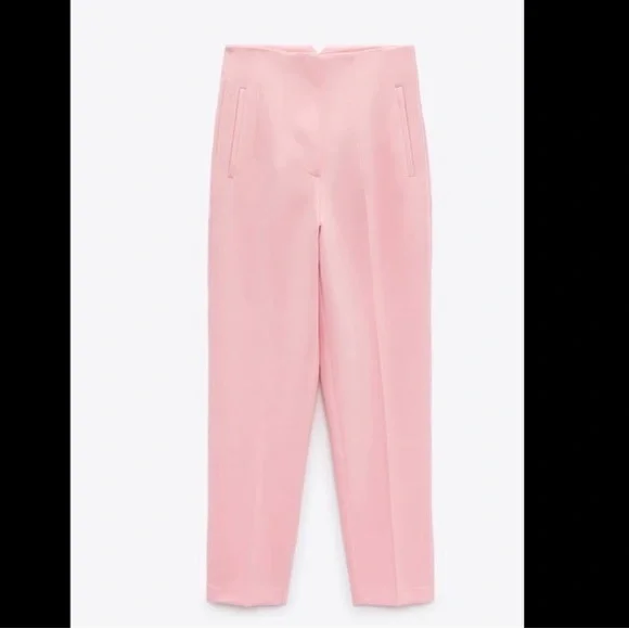 Zara High Waist Slim Fit Trousers Pink - - Picture 4 of 11